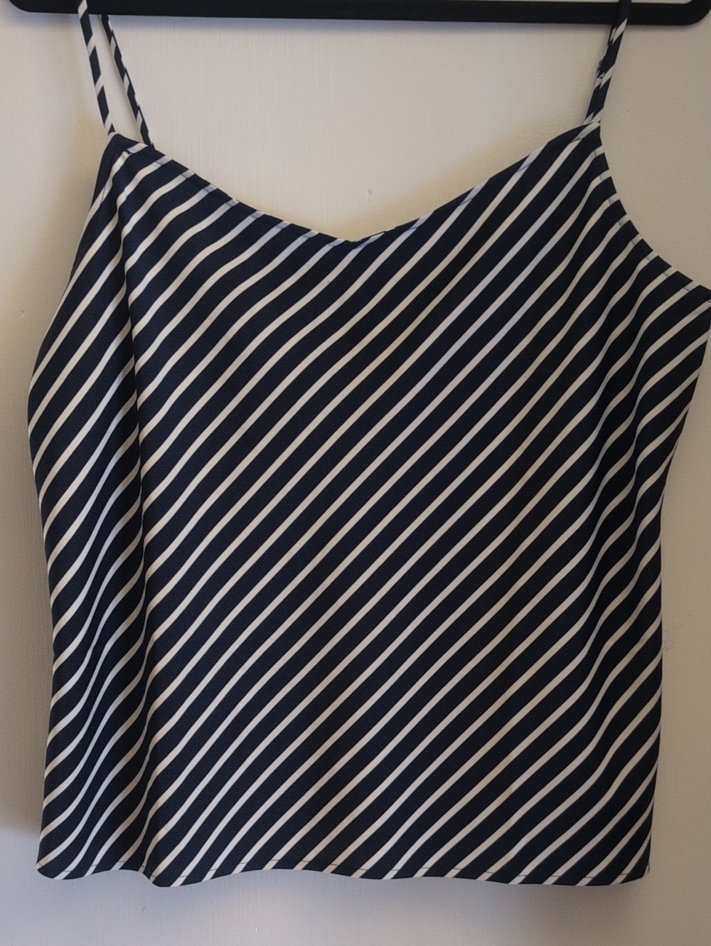 J CREW Navy and White Diagonal Stripe Spaghetti Strap Tank Top